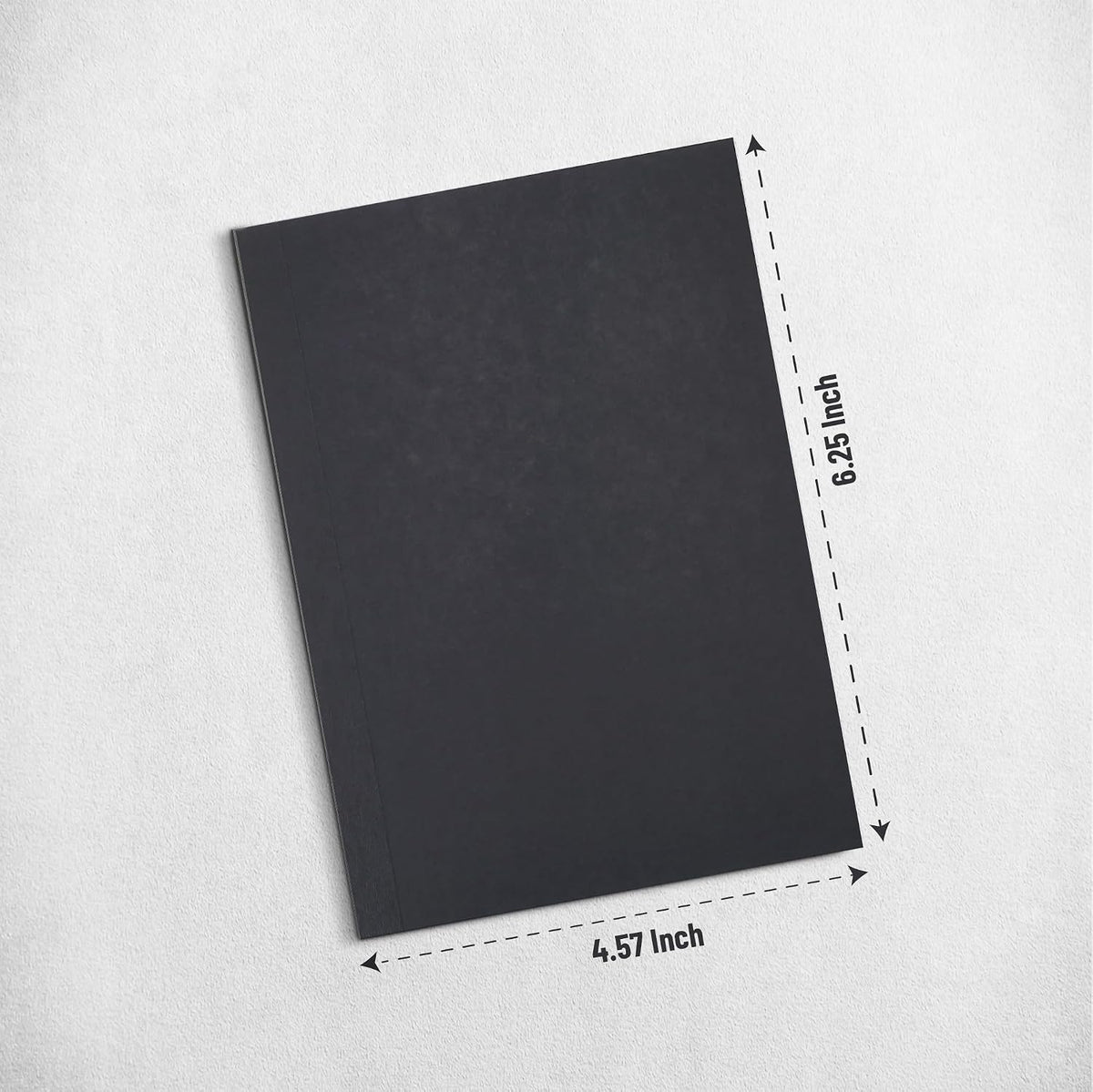Black H&P notebook cover with dimensions marked 6.25 inches by 4.57 inches